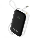 HOCO CJ32 20000mAh PD30W Power Bank in White with built-in Type-C cable